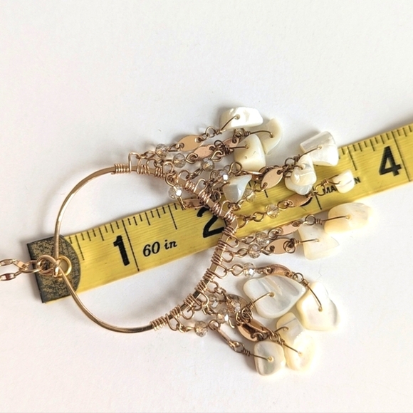 Express Wire Wrapped Pendant Mixed Media Tassel Long Necklace Gold Plated - Picture 8 of 9